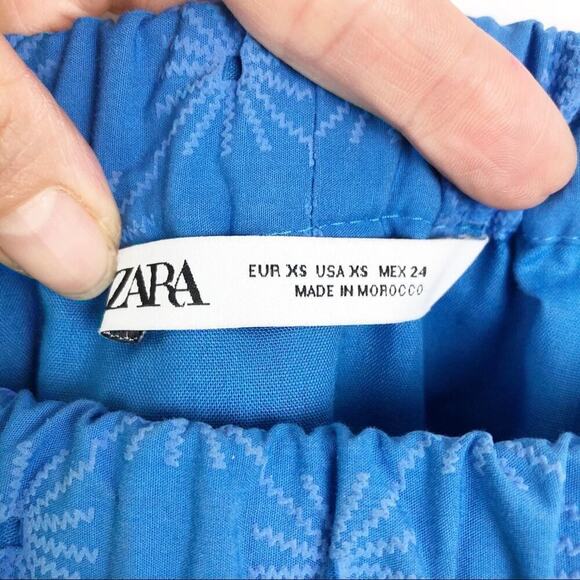 Zara Floral Openwork Textured Blue Off Shoulder Mini Sun Dress Balloon Sleeve - Picture 12 of 15